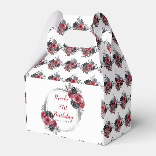 Caixinha De Lembrancinhas Aniversário das Flores Elegantes Redand Silver (Frente)