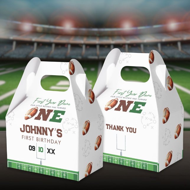 Caixinha De Lembrancinhas Aniversário de 1º Ano Futebol Primeiro Down (Football First Year Down 1st Birthday Favor Boxes)