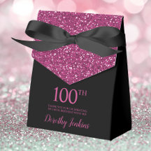 Aniversário de 100 anos Preto Rosa Quente Brilho A