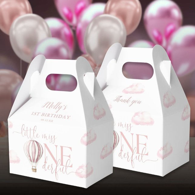 Caixinha De Lembrancinhas Aniversário de 1 ano da Menina do Balão Rosa Miss  (Miss Onederful Pink Balloon Girl 1st Birthday Favor Boxes)