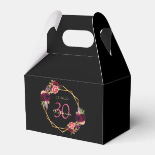 Caixinha De Lembrancinhas aniversário de 30 anos burgundy florals geométri