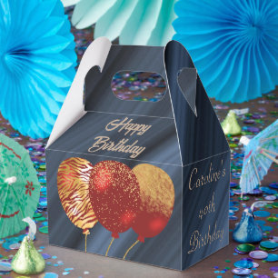 Caixinha De Lembrancinhas Aniversário de 40 anos de Balões Vermelhos Dourado