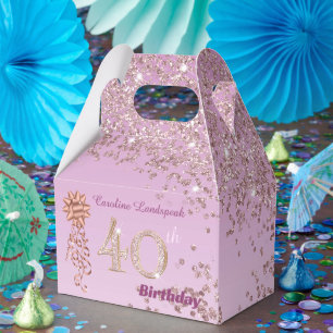 Caixinha De Lembrancinhas aniversário de 40 anos Glitter Dourado e Fita