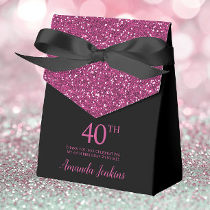 Caixinha De Lembrancinhas Aniversário de 40 anos Preto Rosa Quente Brilho Ag