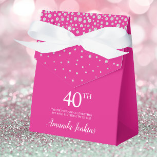 Caixinha De Lembrancinhas Aniversário de 40 anos Rosa Quente Brilhante Agrad