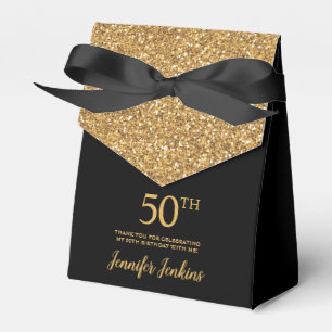 Caixinha De Lembrancinhas Aniversário de 50 anos Preto Dourado Brilho Agrade