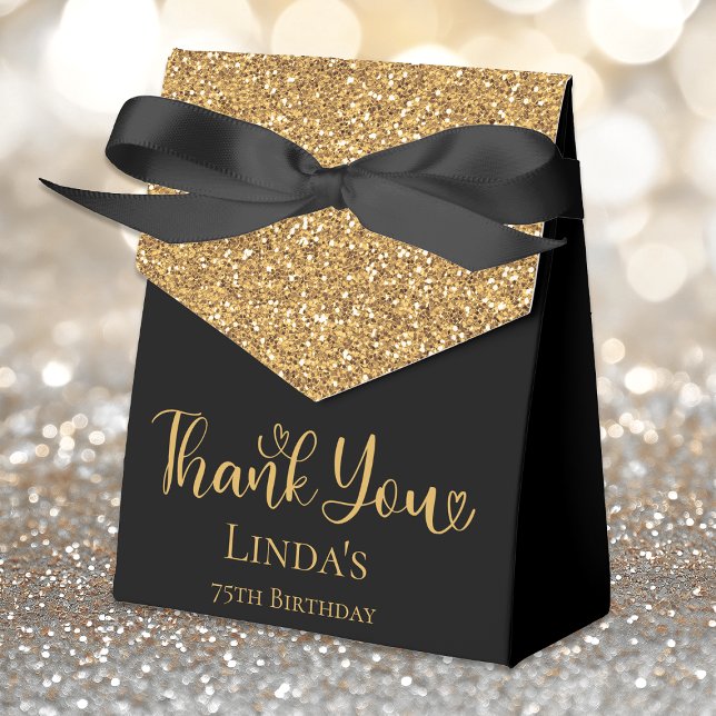 Caixinha De Lembrancinhas Aniversário de 75 anos Dourado Brilhante Obrigado (Criador carregado)