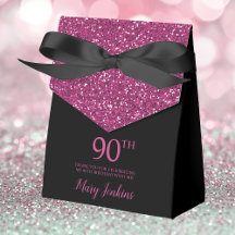 Aniversário de 90 anos Preto Rosa Quente Brilho Ag