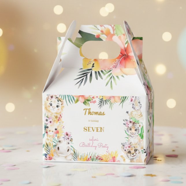 Caixinha De Lembrancinhas Aniversário de criança de safari selvagem dourado (Criador carregado)