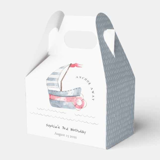 Caixinha De Lembrancinhas Aniversário de criança Náutico Suave Vermelho Azul (Frente)