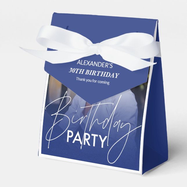 Caixinha De Lembrancinhas Aniversário de Foto Gradiente Azul do marinho (Frente)