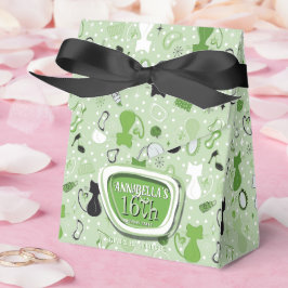 Caixinha De Lembrancinhas Aniversário de Gatos do Coração Verde do meio sécu