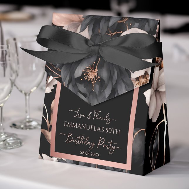 Caixinha De Lembrancinhas Aniversário de ouro preto elegante favorece modelo (Elegant black rose gold birthday favors template favor box personalized party favor boxes black chic)