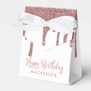 Caixinha De Lembrancinhas Aniversário do Elegante Rosa Dourado Sparkle Glitt