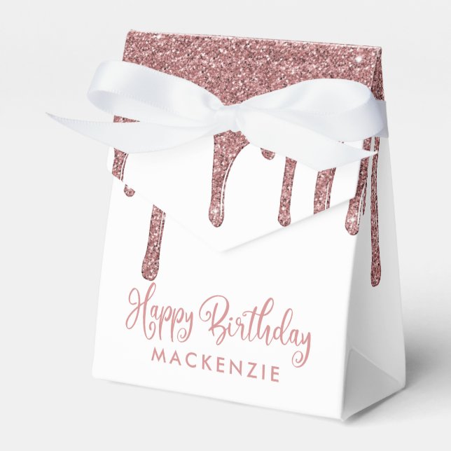 Caixinha De Lembrancinhas Aniversário do Elegante Rosa Dourado Sparkle Glitt (Frente)
