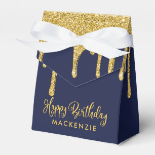 Caixinha De Lembrancinhas Aniversário do Marinho Blue Dourado Sparkle Glitt