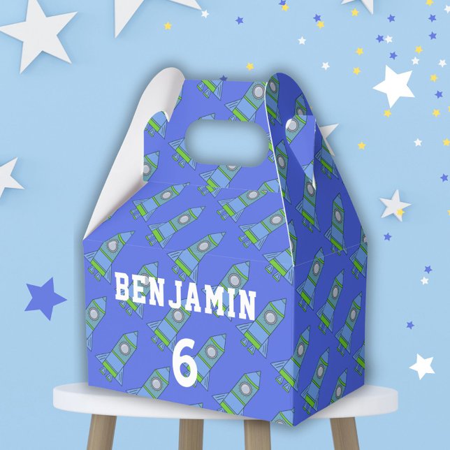 Caixinha De Lembrancinhas Aniversário do Simple Cartoon Rocket Blue Kid (Criador carregado)