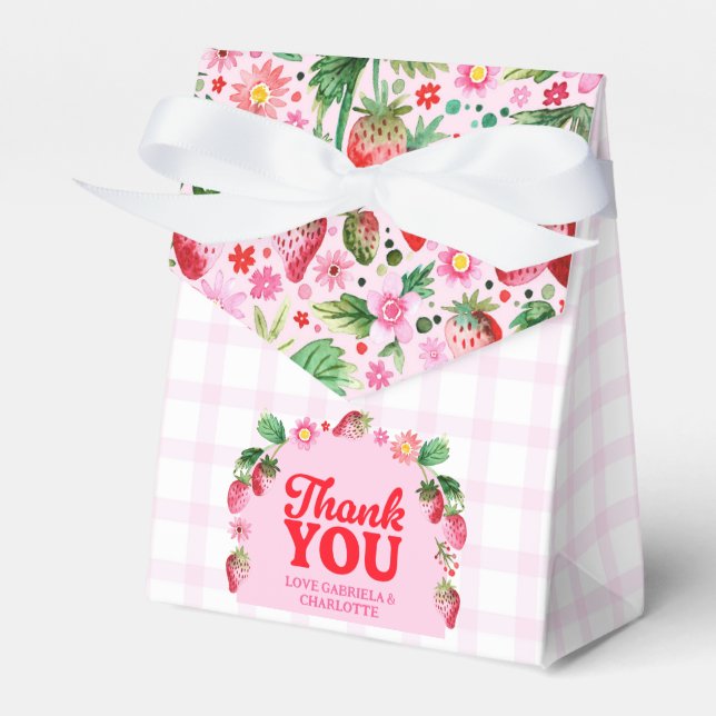 Caixinha De Lembrancinhas Aniversário do Strawberry Berry First Gêmeos Joint (Frente)