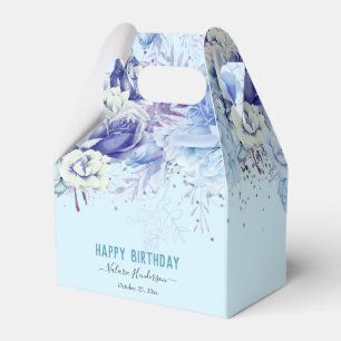 Caixinha De Lembrancinhas Aniversário Feliz Azul Claro Azul Floral 