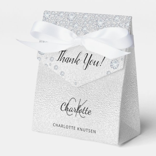 Caixinha De Lembrancinhas Aniversário nome de prata elegante (Frente)