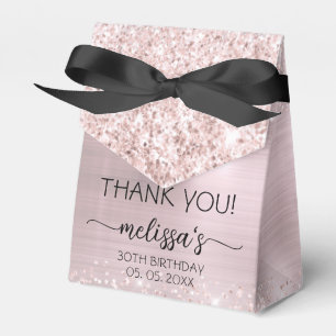 Caixinha De Lembrancinhas Aniversário Rosa Dourado Glitter Monogramas Obriga