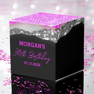 Caixinha De Lembrancinhas Aniversário Roxo Silver Glitter Nome Obrigado