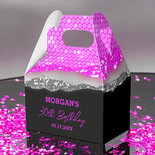 Caixinha De Lembrancinhas Aniversário Roxo Silver Glitter Nome Obrigado