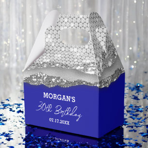 Caixinha De Lembrancinhas Aniversário Silver Royal Blue Glitt Nome Obrigado