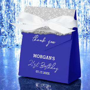 Caixinha De Lembrancinhas Aniversário Silver Royal Blue Glitt Nome Obrigado
