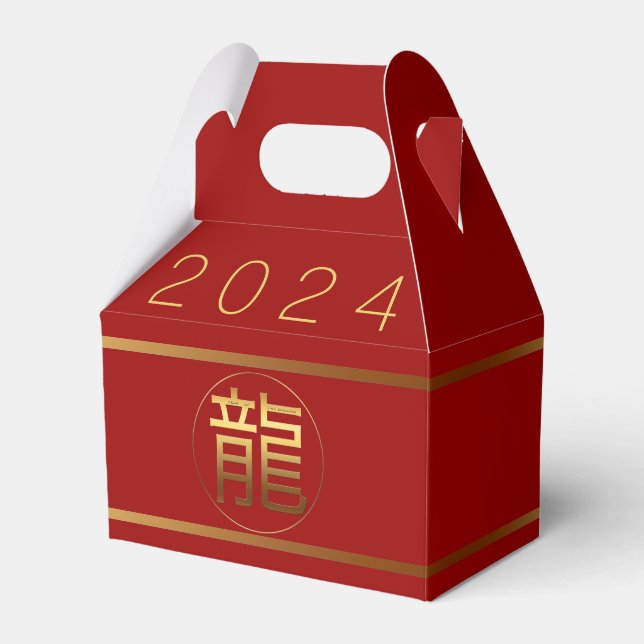 Caixinha De Lembrancinhas Ano do Dragão Chinês Ouro Ideograma Negócios Front (Frente)