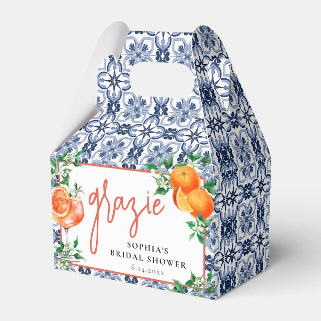 Caixinha De Lembrancinhas Aquarela Amore Spritz Positano Azul Telha (Frente)