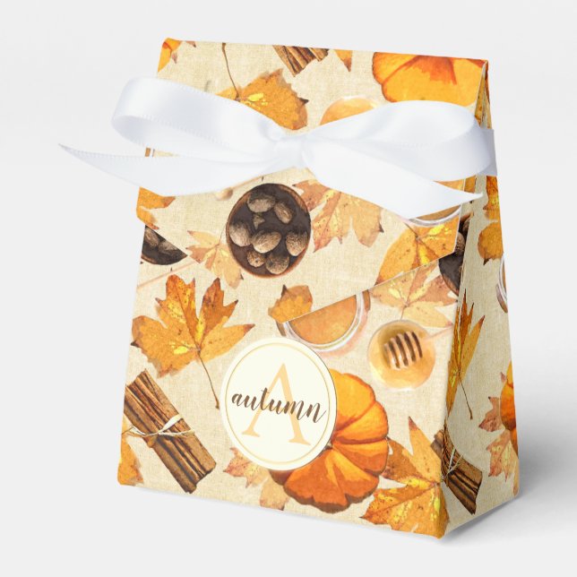 Caixinha De Lembrancinhas Aquarela Autumn Magic Vintage Monograma (Frente)