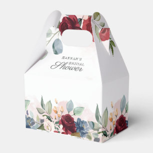 Caixinha De Lembrancinhas Aquarela Floral Burgundy Blush Chá de Noiva