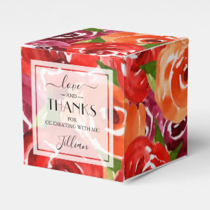 Caixinha De Lembrancinhas Aquarela Floral Vermelho Laranja Clarete