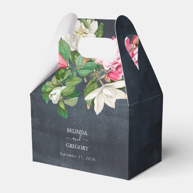 Caixinha De Lembrancinhas Aquarela Flores Magnólia Negras Casas (Frente)