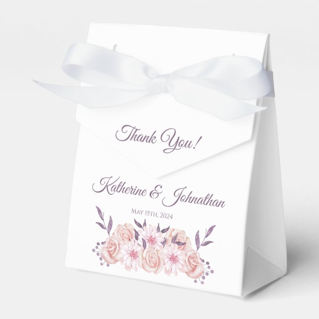 Caixinha De Lembrancinhas Aquarela Flores Rosa-Casamento Obrigado- (Frente)