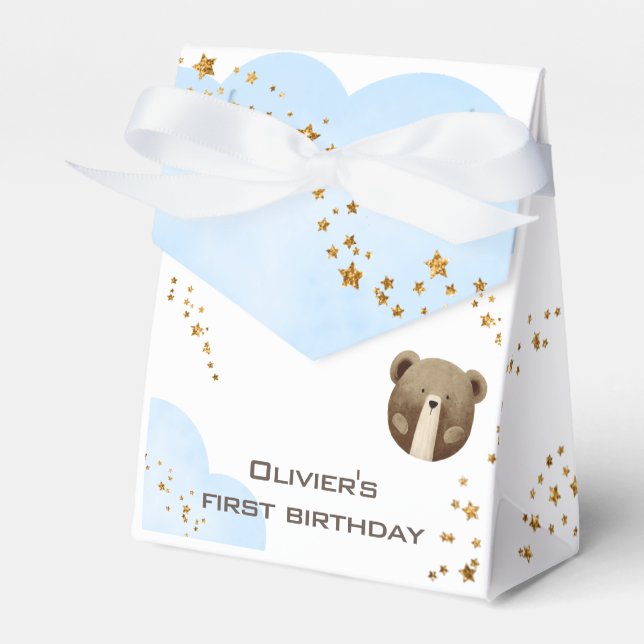 Caixinha De Lembrancinhas Aquarela nosso pequeno urso é um aniversário de be (Frente)