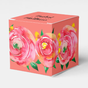 Caixinha De Lembrancinhas Aquarela rosa-quente elegante Floral em Coral-vivo