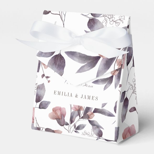 Caixinha De Lembrancinhas aquarela roxo desbotado crepúsculo folhagem casame (Frente)