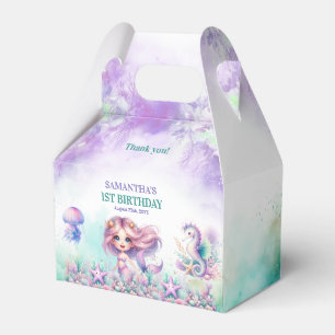 Caixinha De Lembrancinhas Aquarela turquesa e roxo aniversário de sereia