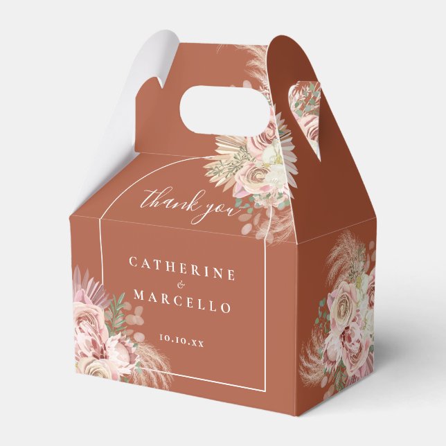 Caixinha De Lembrancinhas Arco de Terracota Floral de Grama das Pampas para  (Frente)