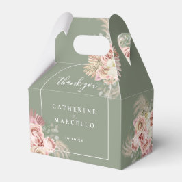 Caixinha De Lembrancinhas Arco Floral de Grama Pampas Verde Sage Casamento 