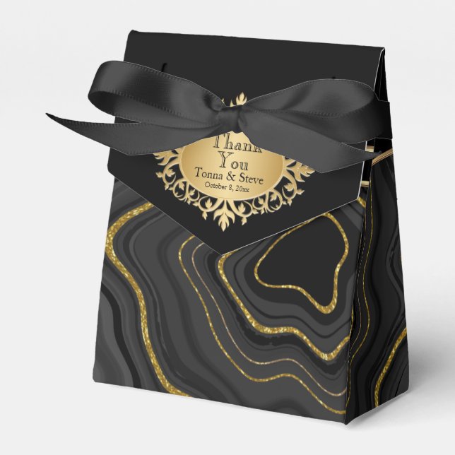 Caixinha De Lembrancinhas Árgula Elegante com Preto e Dourado (Frente)