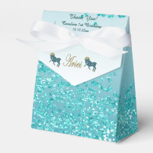 Caixinha De Lembrancinhas Aries Dourados e Azul-Teal Aniversário