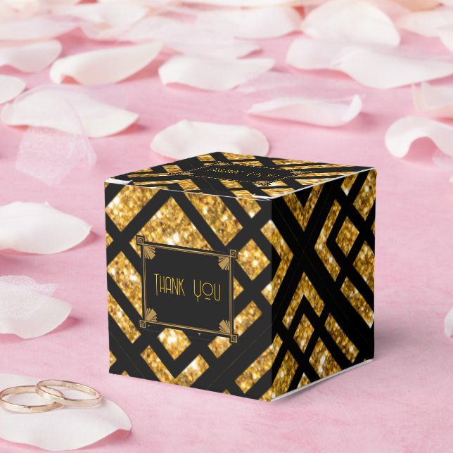 Caixinha De Lembrancinhas Art Deco Black and Dourado Weding Box (Casamento)