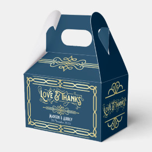Caixinha De Lembrancinhas Art Deco Casamento Amor e Obrigados Dourado Azul F