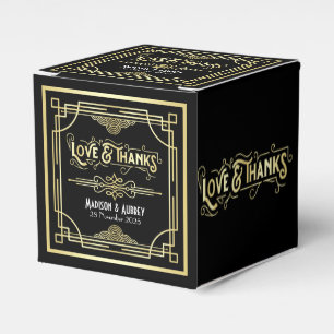 Caixinha De Lembrancinhas Art Deco Casamento Amor e Obrigados Dourado Preto