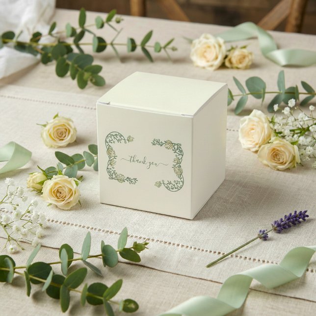 Caixinha De Lembrancinhas Art Nouveau pretty cream wedding thank you card (Art Nouveau pretty cream wedding thank you card Favor Boxes)