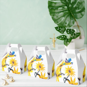 Caixinha De Lembrancinhas Arte De Aves Floral, Girassóis Azuis