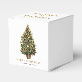 Caixinha De Lembrancinhas Árvore de Natais vintages de Aquarela Dourada Nata